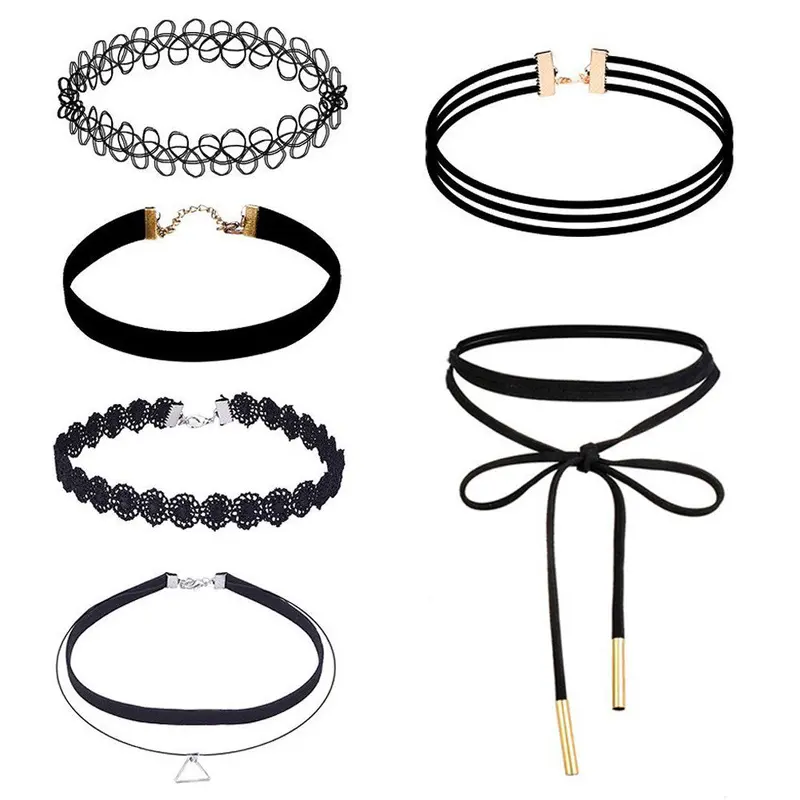 6 Pieces Choker Necklace Set For Women Jewelry Stretch Velvet Classic Gothic Tattoo Lace Chokers Gift 1