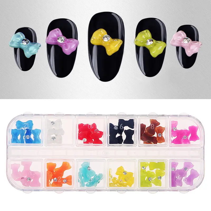 60Pcs Diy Mix 3D Bows Nail Glitter Rhinestone Nail Art Decoration Tools Box 1