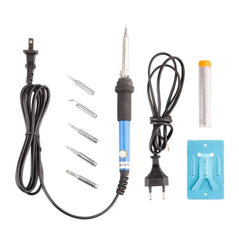 60W 220V 110V Electric Adjustable Temperature Welding Solder Soldering Iron Welding Tool With 5Pcs Iron Tips + Tin Wire 85030 1