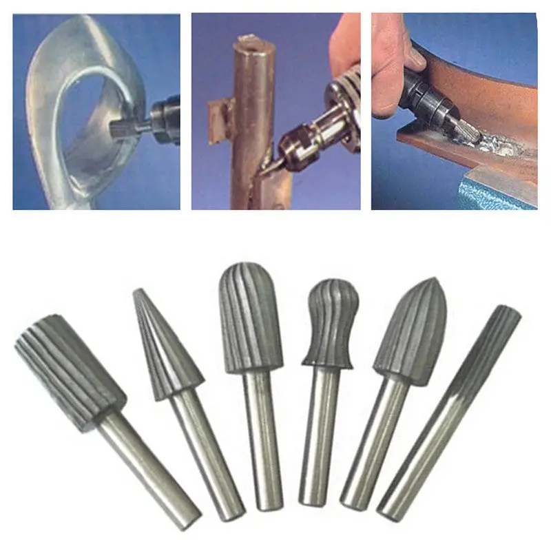 6Mm 1/4" Rotary Burr Set Rotary Files For Metal Plastic Wood Grinding Tool 6Pcs 77347 1