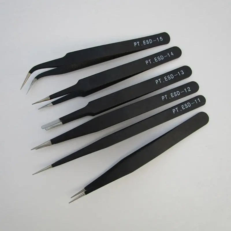 6Pc Professional Coated Precision Tweezers Set,Stainless Steel Anti-Static Tweezers Repair Tool Welding Assist 1