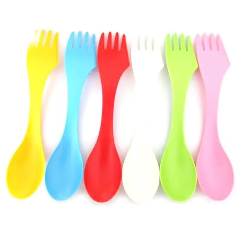6Pcs 3-In-1 Spoon Fork Knife Camping Hiking Utensils Spork Combo Travel Gadget Cutlery Baby Utensils 1