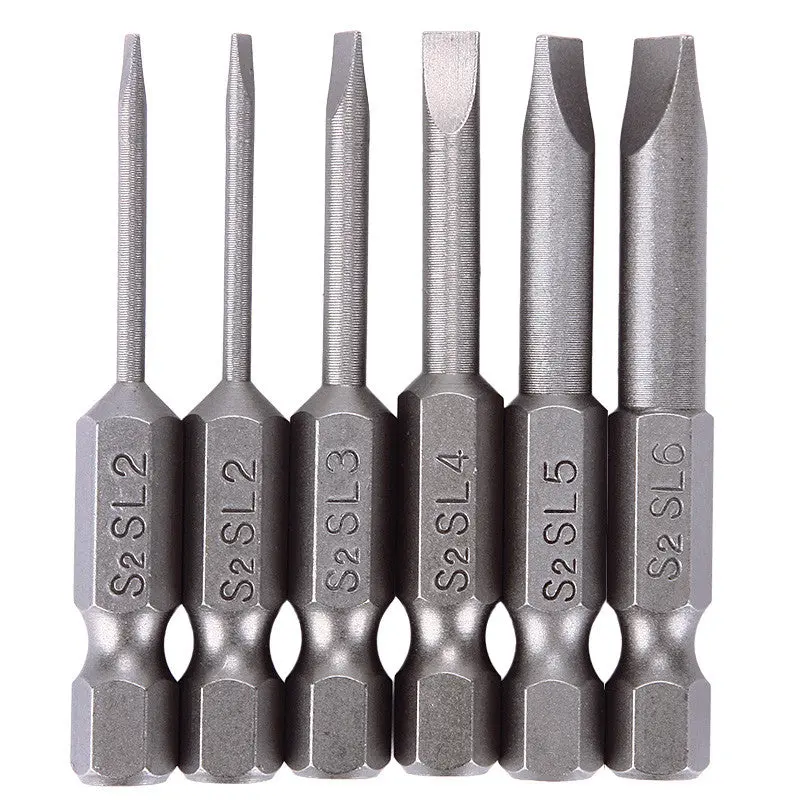 6Pcs 50Mm 2.0-6.0Mm S2 Alloy Steel Flat Head Slotted Tip Magnetic Slotted Screwdrivers Bits 95255 1