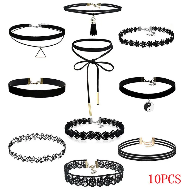 6Pcs/7Pcs/10 Pcs Trendy Choker Necklace Stretch Velvet Classic Gothic Tattoo Lace Choker Collier Collar For Women Ladies 1
