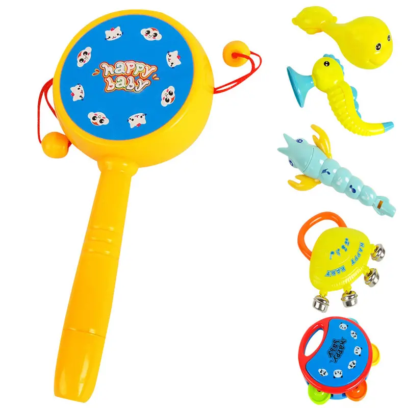6Pcs Cute Infant Plastic Baby Toys Music Educational Stroller H Shake Bell Ring Plush Toy Baby Toys Rattles 1