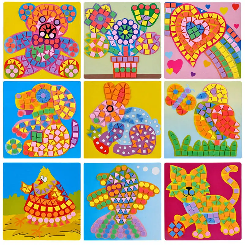 6Pcs Kids Eva Mosaic Stickers 3D Art Crafts Puzzle Animalstransport Children's Diy Educational Toy Romly Sent 1