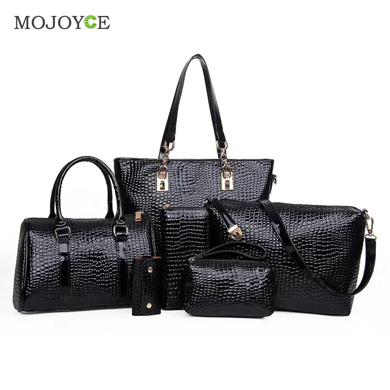 6Pcs New Croco Pattern Women Leather Handbags Shoulder Crossbody Bags Handbags Women Famous Brands Women Messenger Bag 1