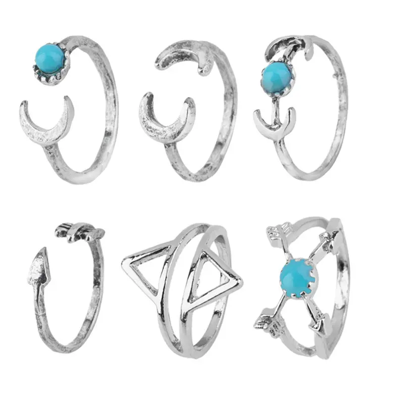 6Pcs Punk Turquoise Arrow Moon Midi Rings Setjewelrygift 1
