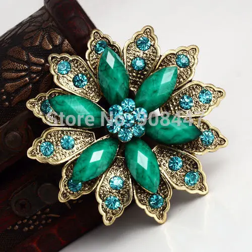 6X6cm Vintage Flower Brooches Pin Alloy Crack Acrylic With Rhinestone Brooches 1