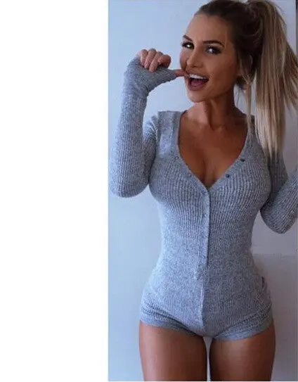 7 Color Rompers Womens Jumpsuit Sexy Lady V Neck Long Sleeve Bodycon Jumpsuit Bodysuit Slim Short Cotton Romper Zx046 6