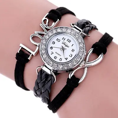 7 Colors Luxury Casual Women's Watches Pu Leather Korean Crystal Weave Braid Bracelet Watch Ladies Relogio 1
