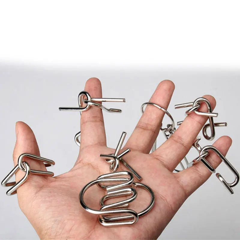 7 Pcs Iq Test Mind Game Toys Brain Teaser Metal Wire Puzzles Magic Trick 1