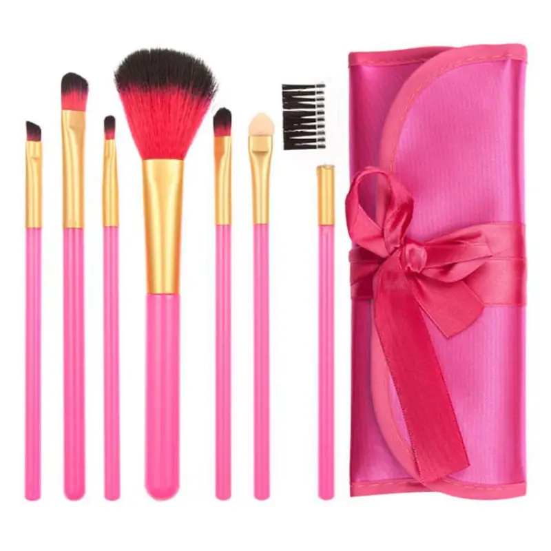 7Pc Women Girl Professional Pink Makeup Brush Sets For Powder Eye Shadow Make Up Tools Kit 1