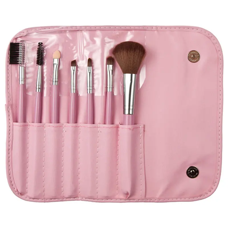 7Pcs Makeup Brush Pink Blush Eyeshadow Lip Brush Cosmetic Makeup Brushes Tools Bag Case 1