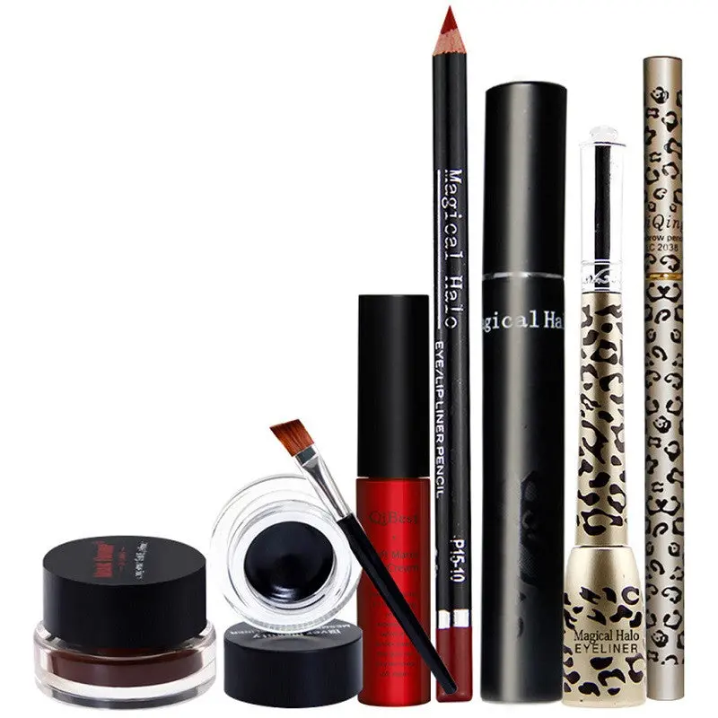 7Pcs Makeup Set Lip Kit Matte Liquid Lipsticks Eyebrow Pencil Eyeliner Cosmetics Matte Mascara Cream Eyelashes 1