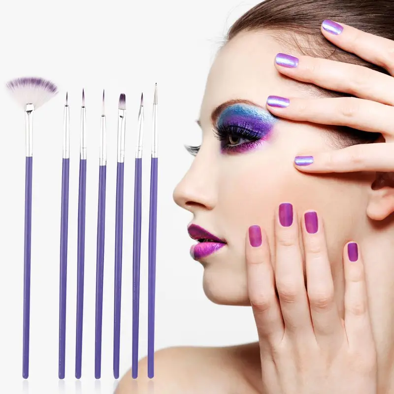 7Pcs Purple Nail Brush Set Crystal Nail Polish Brush Kits Nail Tips Brushes 1
