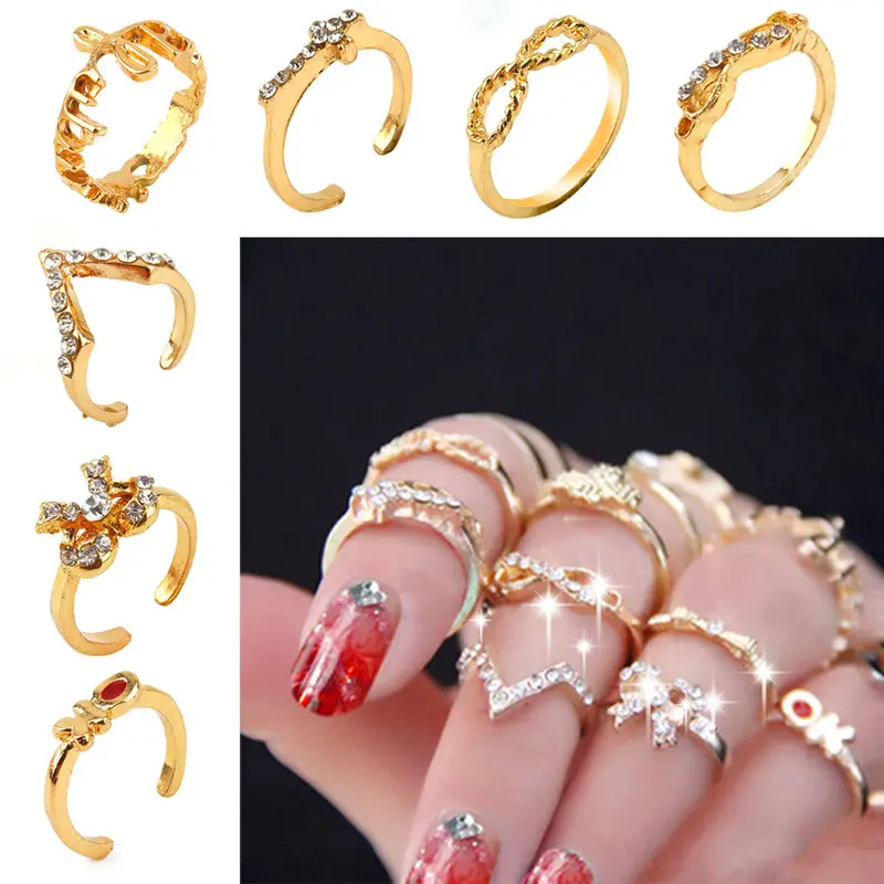 7Pcs Rings Urban Gold Stack Love Forever Bow Ribbon Knot Cross Top Of Finger Over The Midi Tip Above Knuckle Band Ring 1