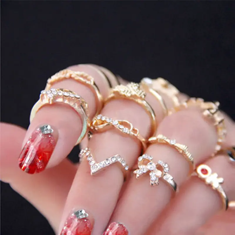 7Pcs Rings Urban Gold Stack Love Forever Bow Ribbon Knot Cross Top Of Finger Over The Midi Tip Above Knuckle Band Ring 2