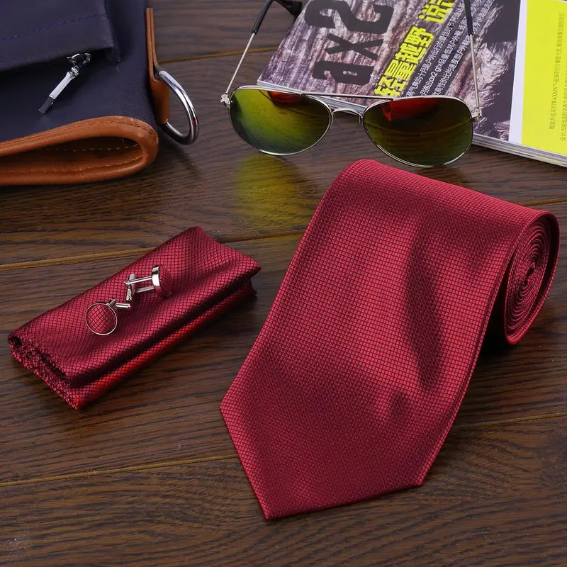 8 Colors Casual Slim Plainsolid Skinny Neck Party Wedding Tie Necktie Tie Hanky Cufflink Set 1