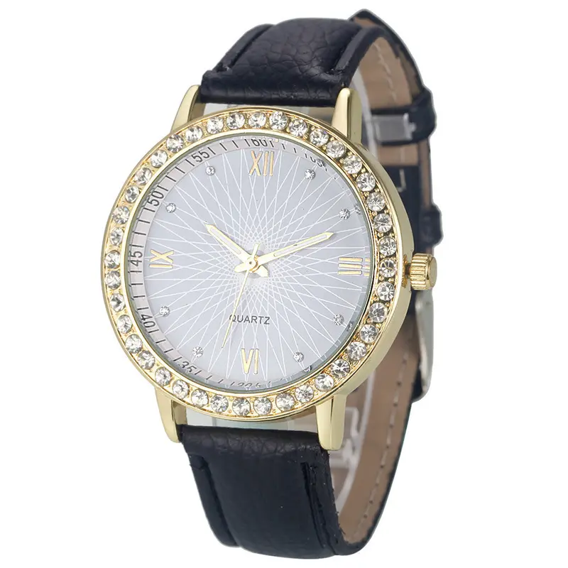 8 Colors Geneva Fashion Diamond Analog Leather Quartz Wrist Watch Women Montre Femme 1