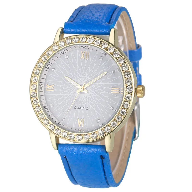 8 Colors Geneva Fashion Diamond Analog Leather Quartz Wrist Watch Women Montre Femme 2