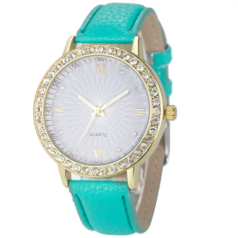 8 Colors Geneva Fashion Diamond Analog Leather Quartz Wrist Watch Women Montre Femme 3