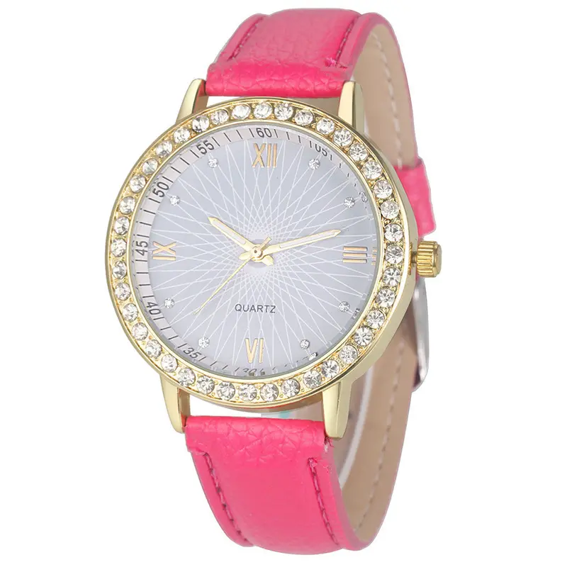 8 Colors Geneva Fashion Diamond Analog Leather Quartz Wrist Watch Women Montre Femme 4