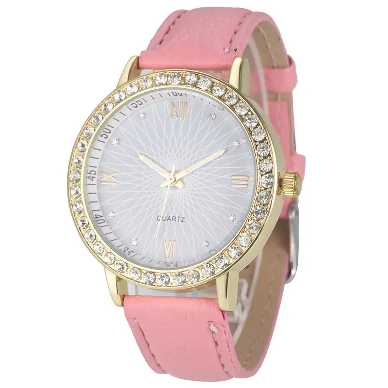 8 Colors Geneva Fashion Diamond Analog Leather Quartz Wrist Watch Women Montre Femme 5