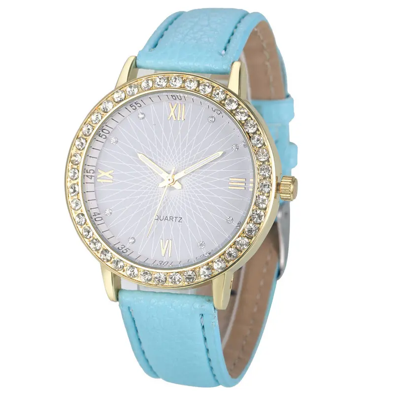 8 Colors Geneva Fashion Diamond Analog Leather Quartz Wrist Watch Women Montre Femme 7
