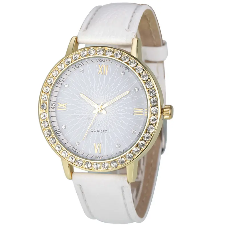8 Colors Geneva Fashion Diamond Analog Leather Quartz Wrist Watch Women Montre Femme 8