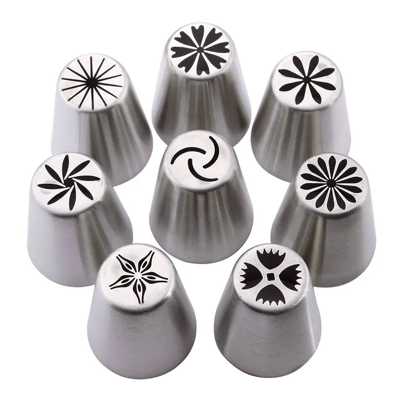 8 Pcs Pastry Tips Set Stainless Steel Russian Pastry Nozzles Fondant Icing Piping Cake Decorating Tools Tips 84277 1