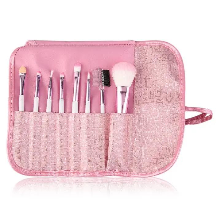 8 Pieces Makeup Brush Set Comestic Brushes Pink Letter Bag Portable Cute 1
