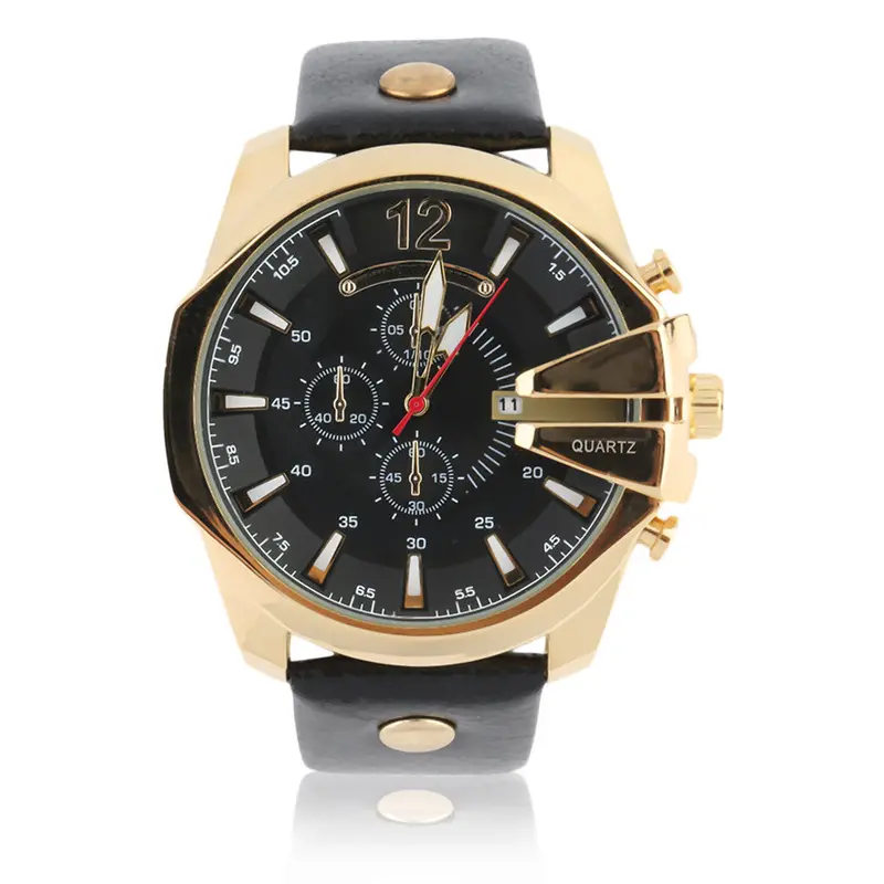 8176Retro Style Supergold Leather Watch Luxury Quartz Waterproof Wristwatch Relogio Masculino 3