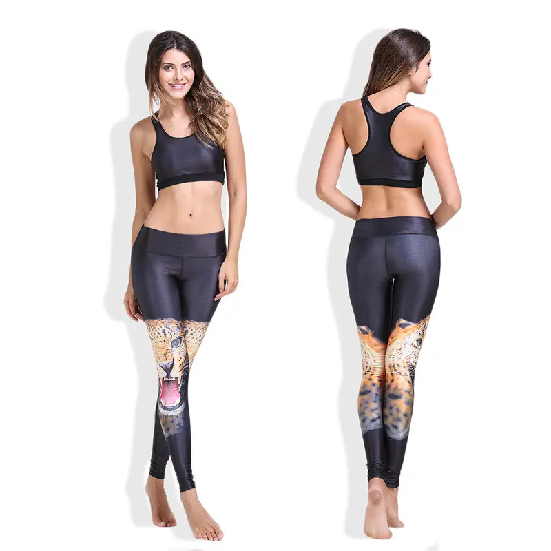 8964 Stylish Tiger Tank Vest Sunset 3D Digital Printing Elastic Breathablestylish Black Leggings Suit 3