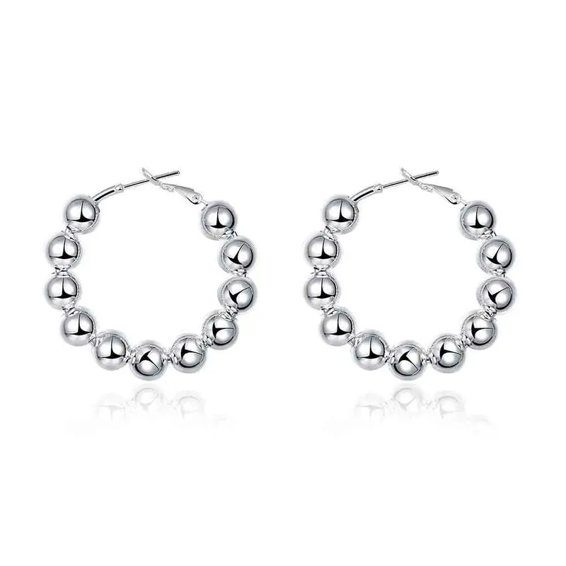 8Mm Bead Hoop Earings Silver Plated Jewelry Earrings Silver Plated Earrings 188 1