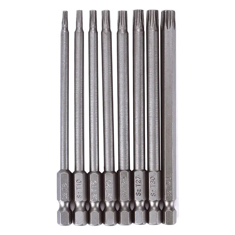 8Pcs 100Mm Length Magnetic Torx Screwdriver Bits Set Electric Screw Driver T8-T40 95249 2