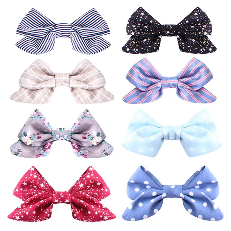 8Pcs Baby Girls Hairbows Ribbon Dot Striped Bow Hairpin Bow Girls Boutique Baby Hair Accessories 1