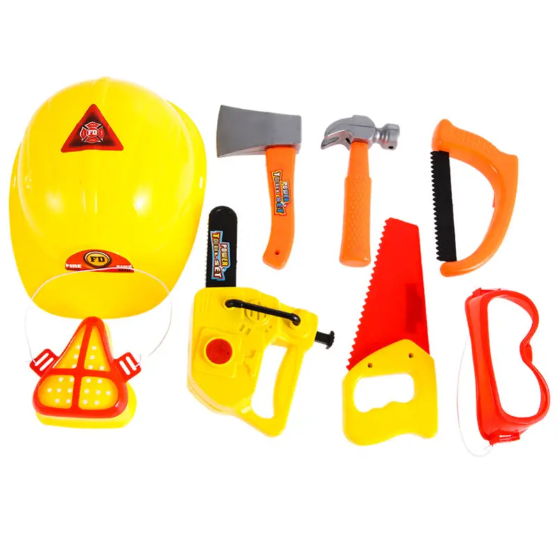 8Pcs Baby Tool Toys Child Prtend Play Toy Plastic Axe Saw Helmet Tools For Children 1