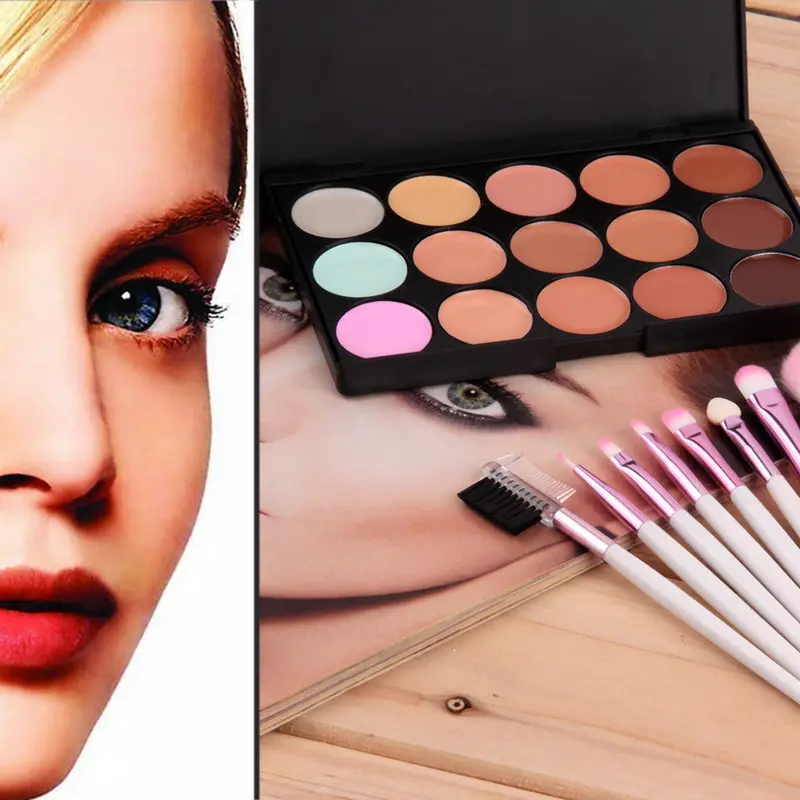 8Pcs Cosmetic Beauty Make Up Brushes Set With Case +15 Colors Matte Concealer Palette Makeup Tools Kit 1