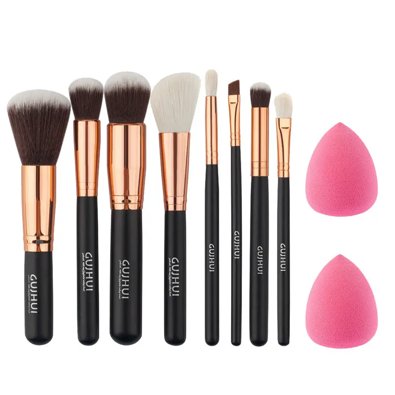 8Pcs Rose Gold Makeup Brushes Pressional Blusher Eye Shadow Foundation Brush 2Pcs Makeup Sponge Pincel Maquiagem 1