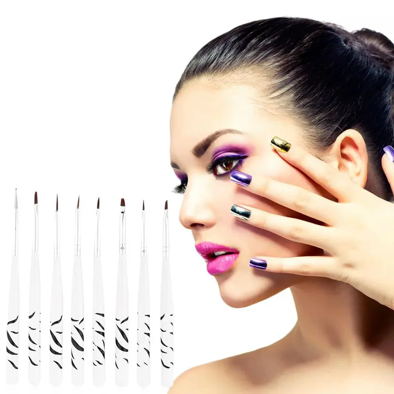 8Pcs White Nail Brush Set Crystal Nail Polish Brush Kits Nail Tips Brushes 1