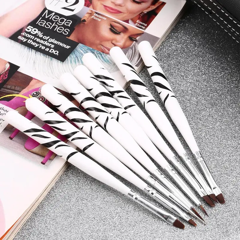8Pcs White Nail Brush Set Crystal Nail Polish Brush Kits Nail Tips Brushes 2
