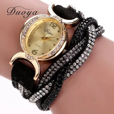 9 Colors Arrive Casual Bracelet Watches Women Ladies Watch Round Analog Quartz Clock Bling Crystal Relogio Gift 1