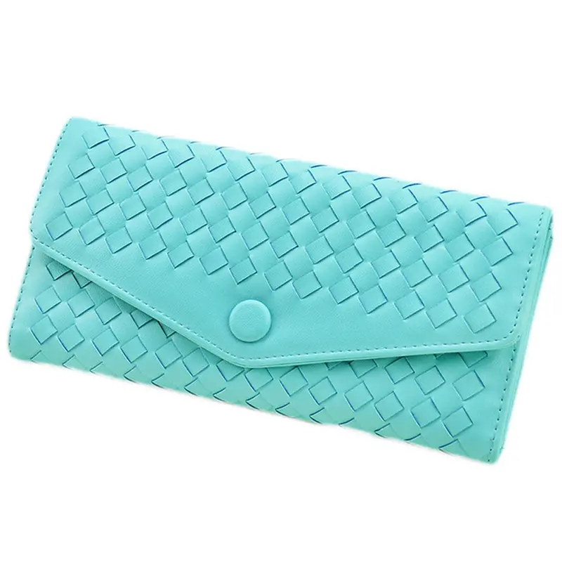 9 Colors Forward Weave Pu Leather Cover Flip Purse Card Holder Hbags Clutch Hasp Wallet Bag 4