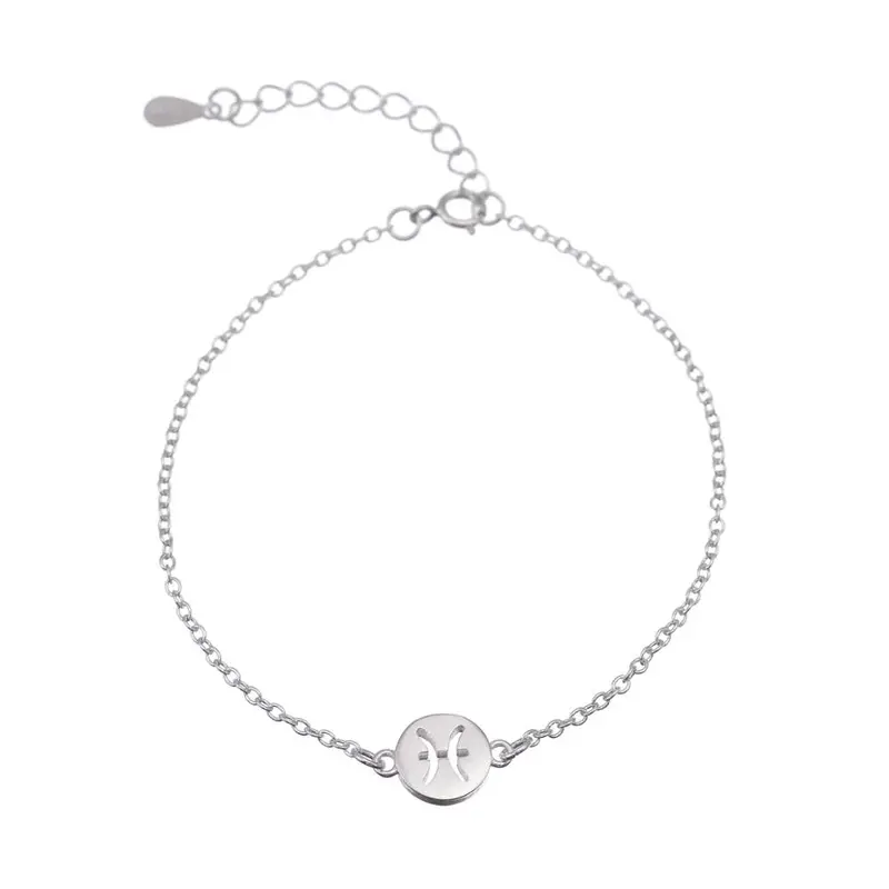 925 Silver 12 Constellation Pisces Bracelet Wedding Gifts Horoscope Astrology Disc Jewelry B060 1