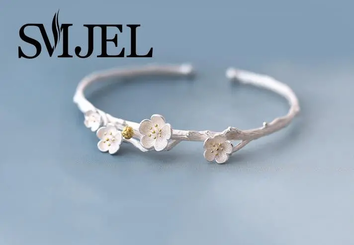 925 Silver Bangles Cuff Flower Bangles Bracelets Accessories Srebrna Bransoletka Sysz008 1