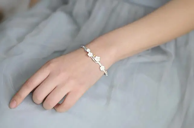 925 Silver Bangles Cuff Flower Bangles Bracelets Accessories Srebrna Bransoletka Sysz008 2