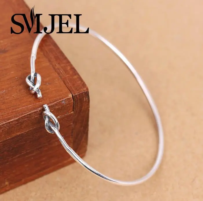 925 Silver Bracelet Bangles Adjustable Antique Silver Double Knot Bracelet Bangles Sysz006 1