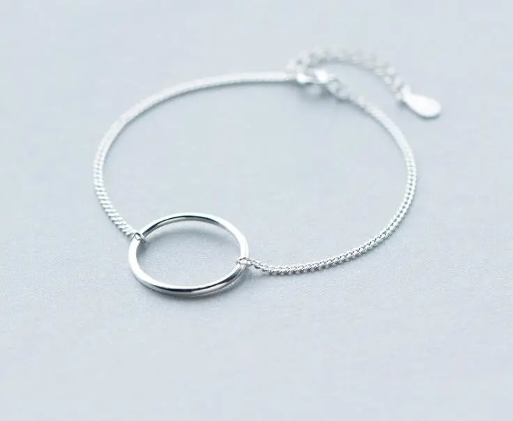 925 Silver Bracelets Simple Big Circle Chain Bracelet Dainty Jewelry B069 1