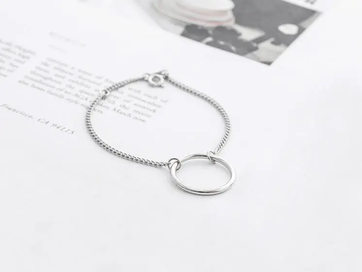 925 Silver Bracelets Simple Big Circle Chain Bracelet Dainty Jewelry B069 2